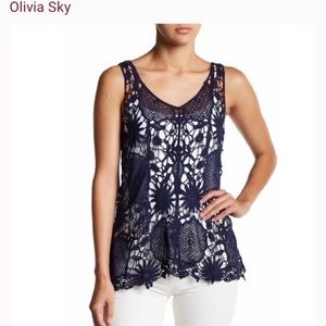 Olivia Skye Navy Lace Crochet Sleeveless t…